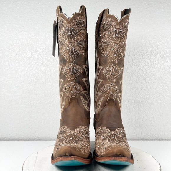 Lane CALYPSO Womens Cowboy Boots 8.5 Brown Western Cowgirl Mid Calf Tall Bling - Picture 5 of 11